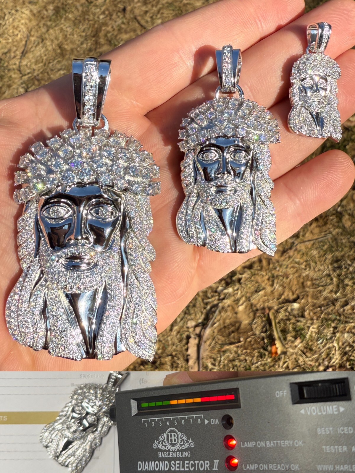 Real MOISSANITE Kufi Jesus Piece Biggie Smalls Tito Pendant 925 Sterling Silver