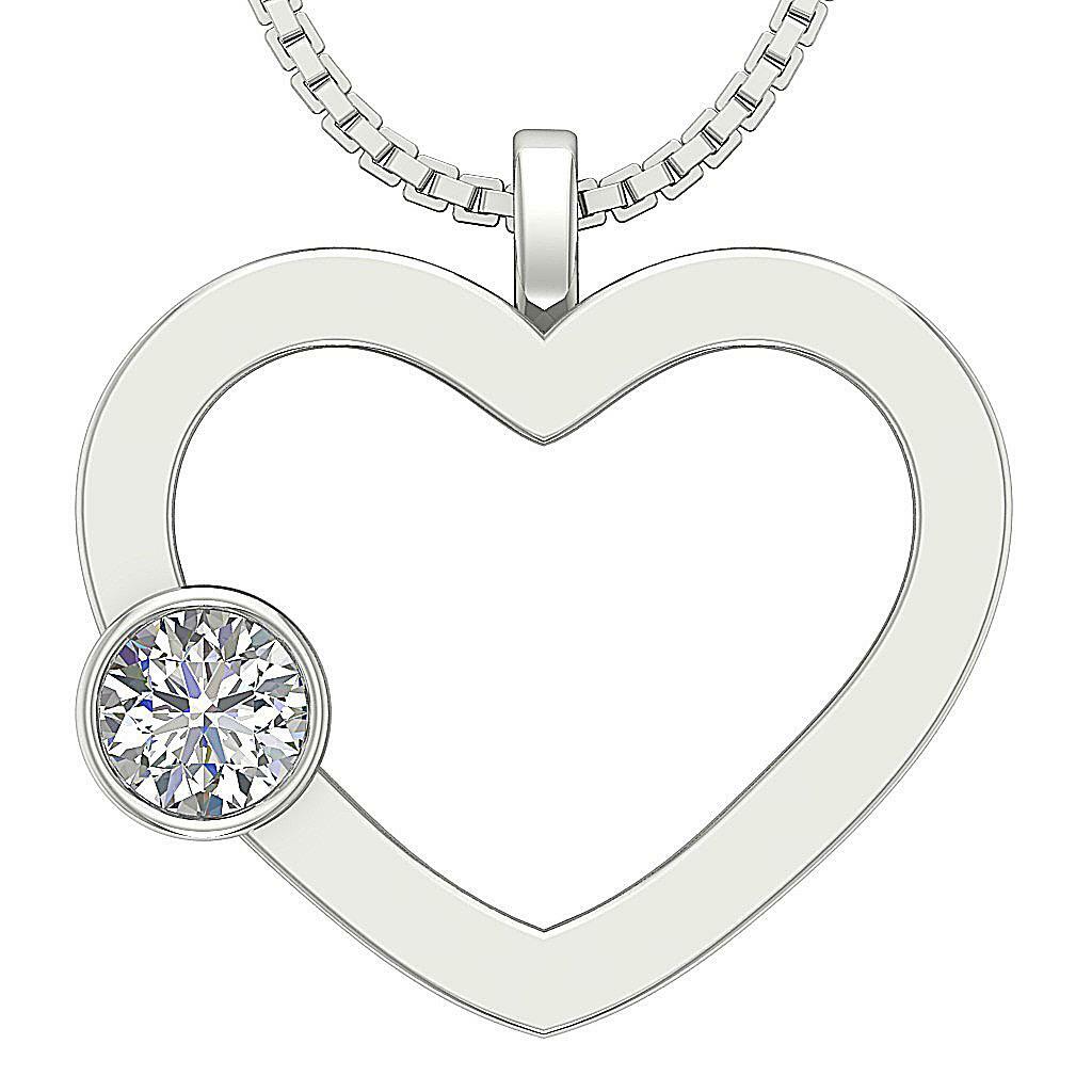 Solitaire Heart Pendant Necklace SI1 G 0.25 Carat Natural Diamond 14K White Gold