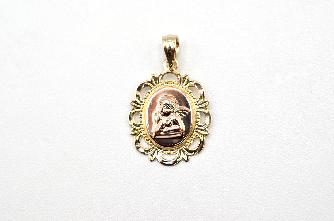 14k Two-Tone Gold Angel Pendant/ Charm – Rose & Yellow Gold – 0.7g