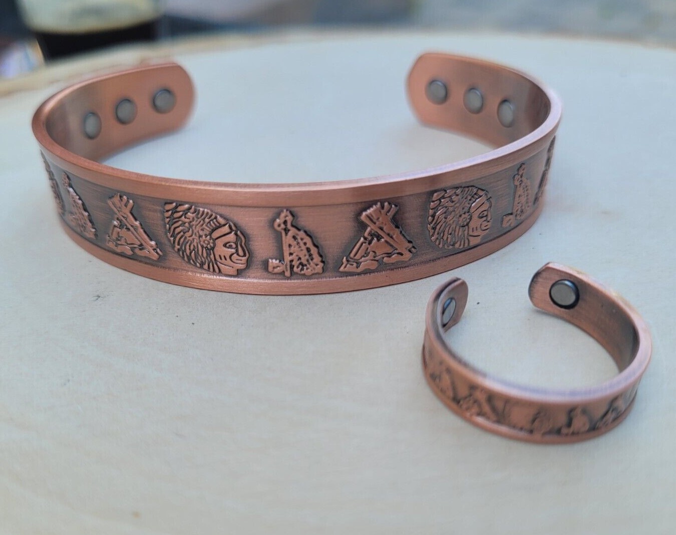 Solid Copper Magnetic Bracelet Ring Set Arthritis Cuff Ring Set Nation Native
