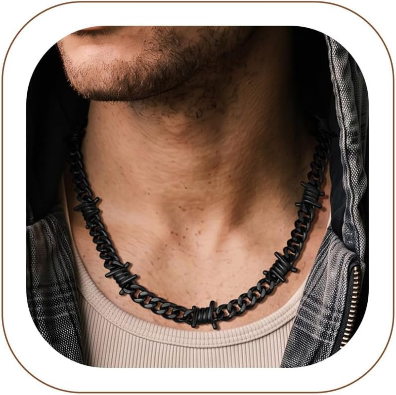 Barbed Wire Necklace Punk Thorns Chain Necklace for Men Women, 5/6/7/9/12MM Wide