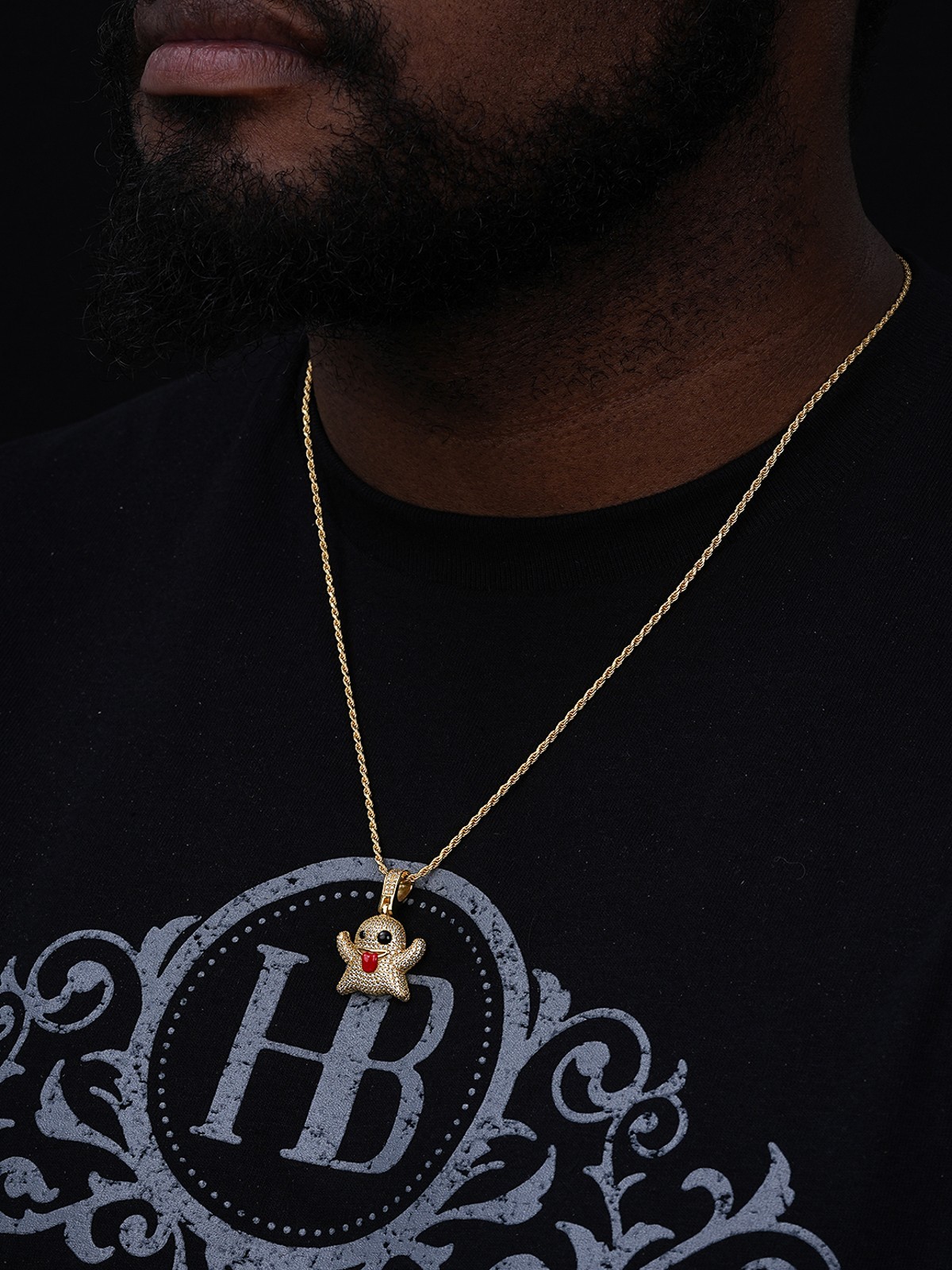 Real 925 Sterling Silver Gold Plated Snapchat Laughing Ghost Piece Pendant CZ