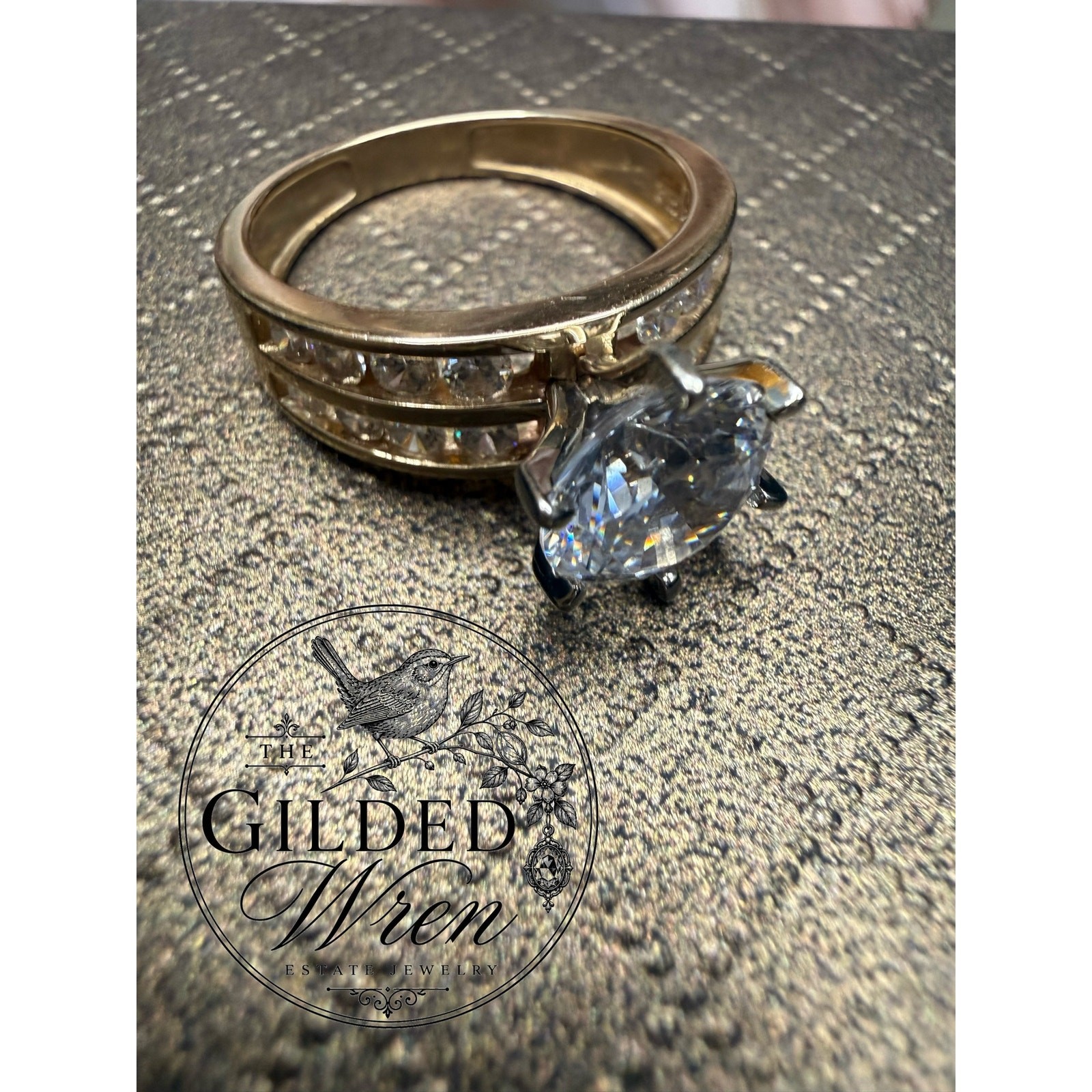 14K Gold Diamonique Simulated Diamond Engagement Ring Vintage 2 Ct Solitaire