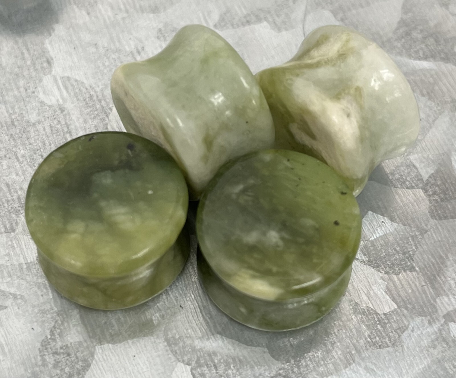 PAIR Natural South Jade Stone Double Flare Plugs Organic Gauges