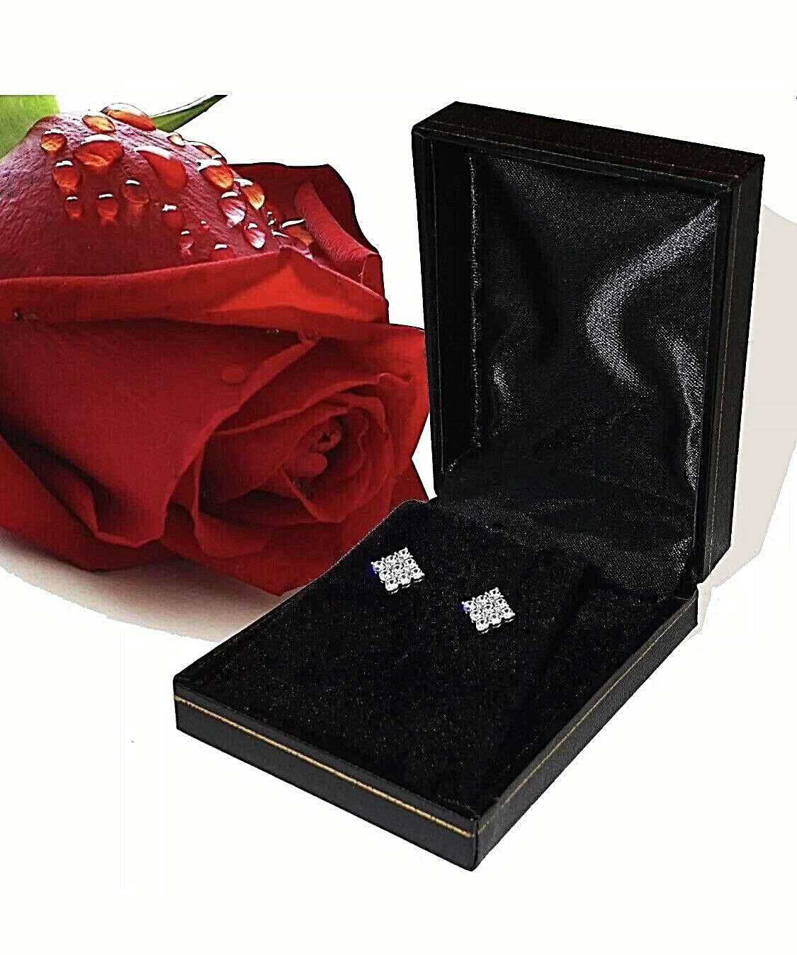 2 Ct Princess Cut VVS1/D Lab Created Stud Earrings 14k White Gold 6mm Push Back