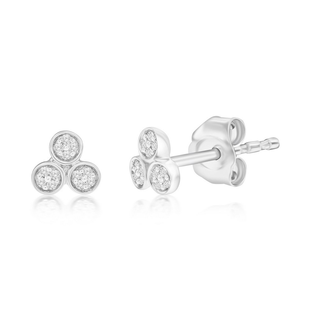 Sterling Silver Triple Cluster of Diamond Studs Rhodium Plated