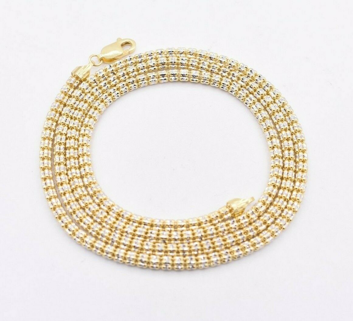 3.2mm Diamond Cut Iced Link Chain Real 10K Yellow White Gold All Sizes
