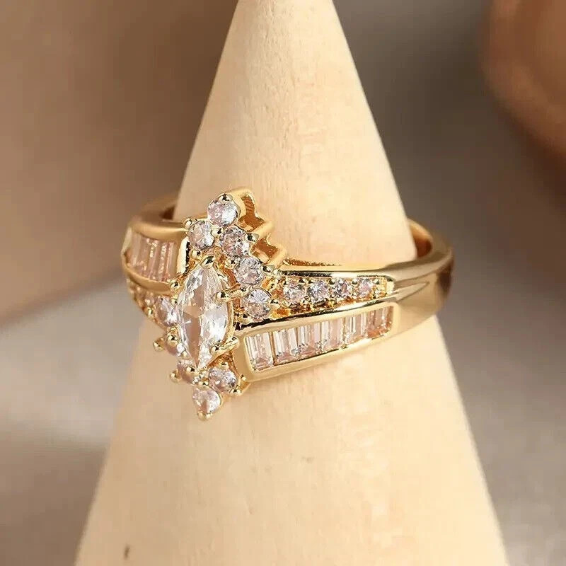 2 Ct Marquise Cut Simulated Diamond Engagement Halo Ring 14k Yellow Gold Plated