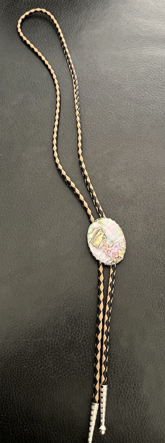 Genuine Abalone Shell Bolo Tie Leather Cord Western Cowboy Necklace Jewelry