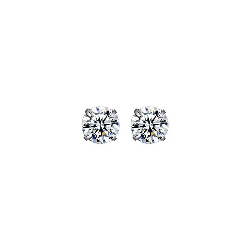 2 Pair 925 Sterling Silver Earrings Cubic Zirconia Round Stud Earrings Jewelry