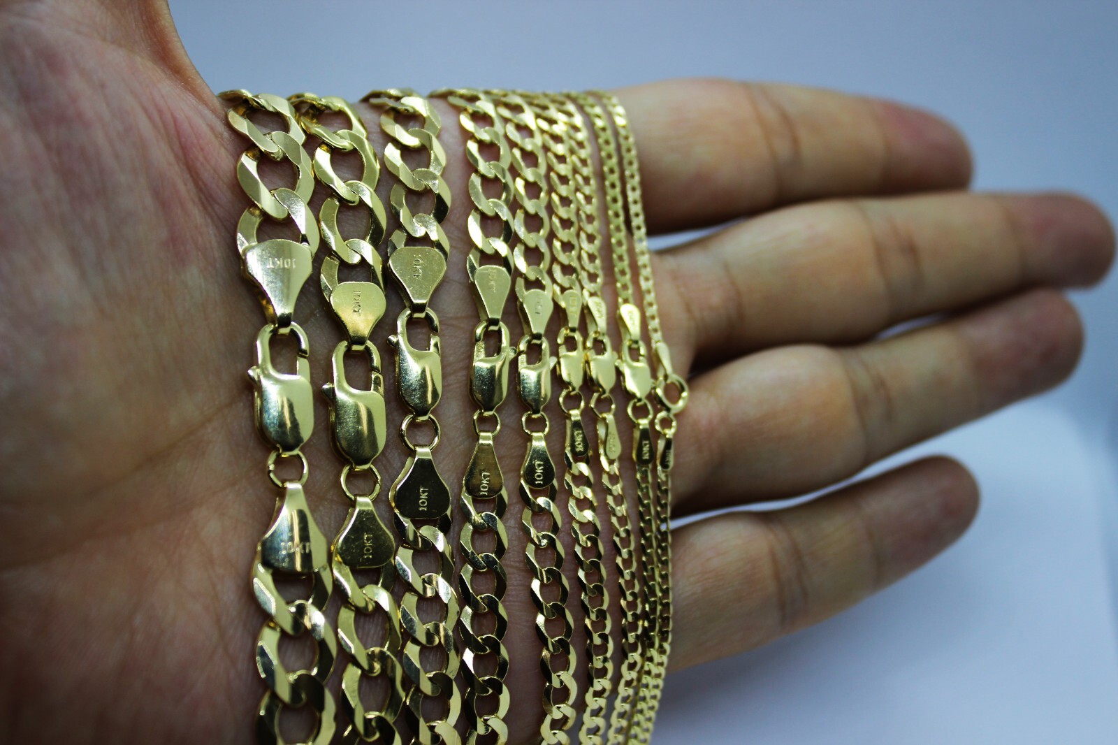 10K Solid Gold Yellow Cuban Link Chain Men Women 1.8mm – 8mm 16″ ~ 30″