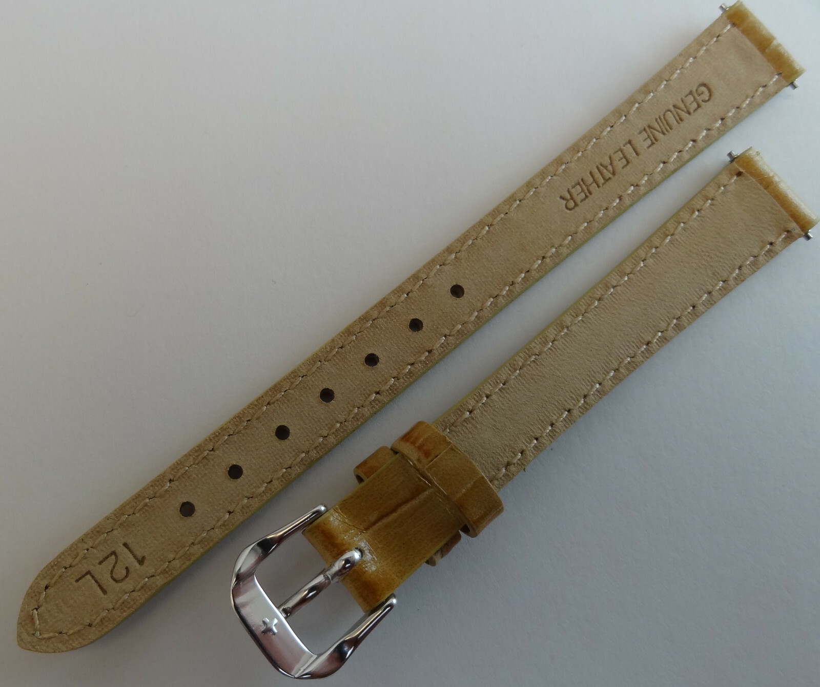New 12mm Regular Genuine Leather Light Tan Simulated Crocodile Grain Watch Band
