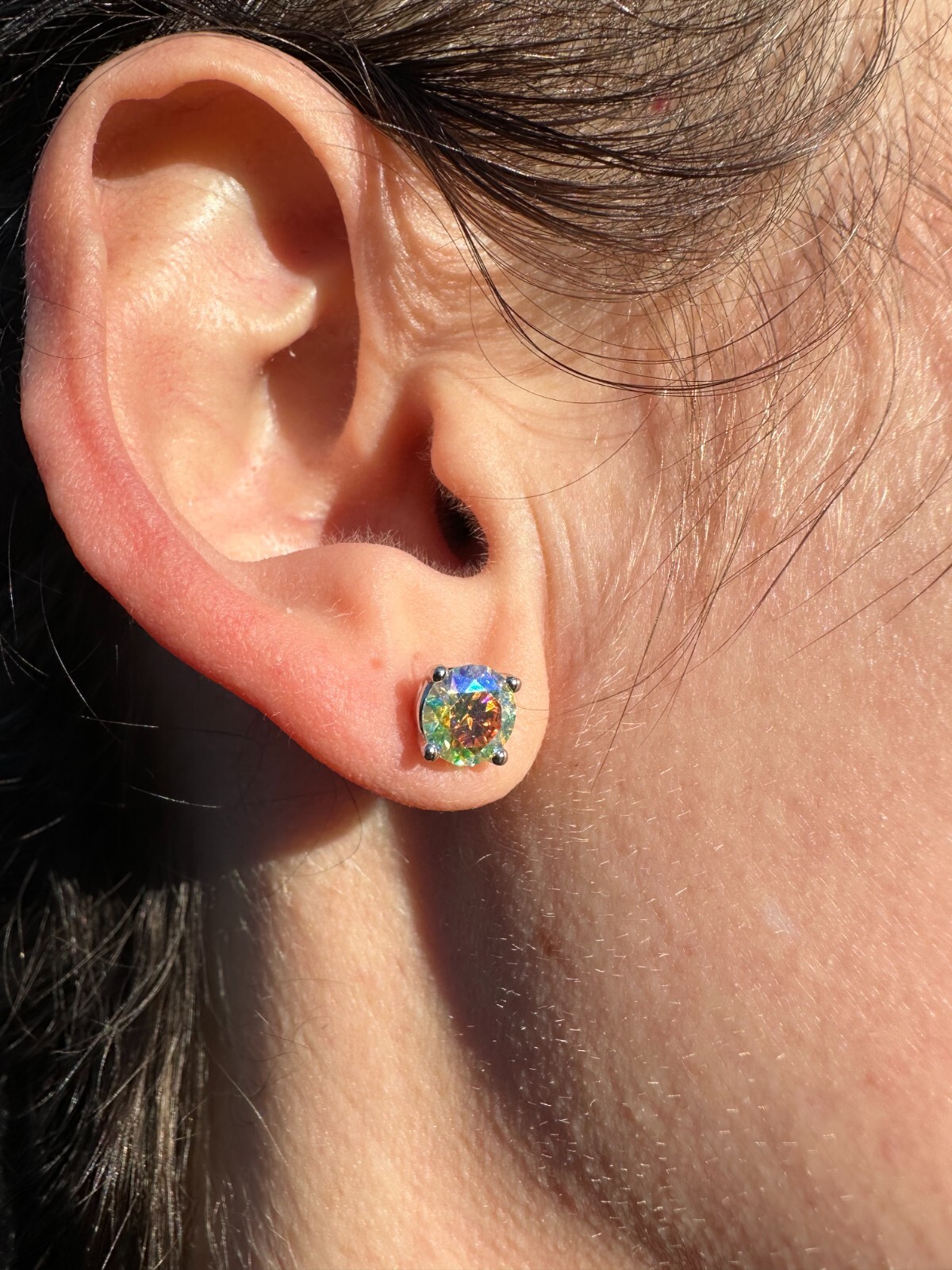 Rainbow Opal Moissanite Screwback Stud Earrings 925 Silver 3-8mm Passes Tester