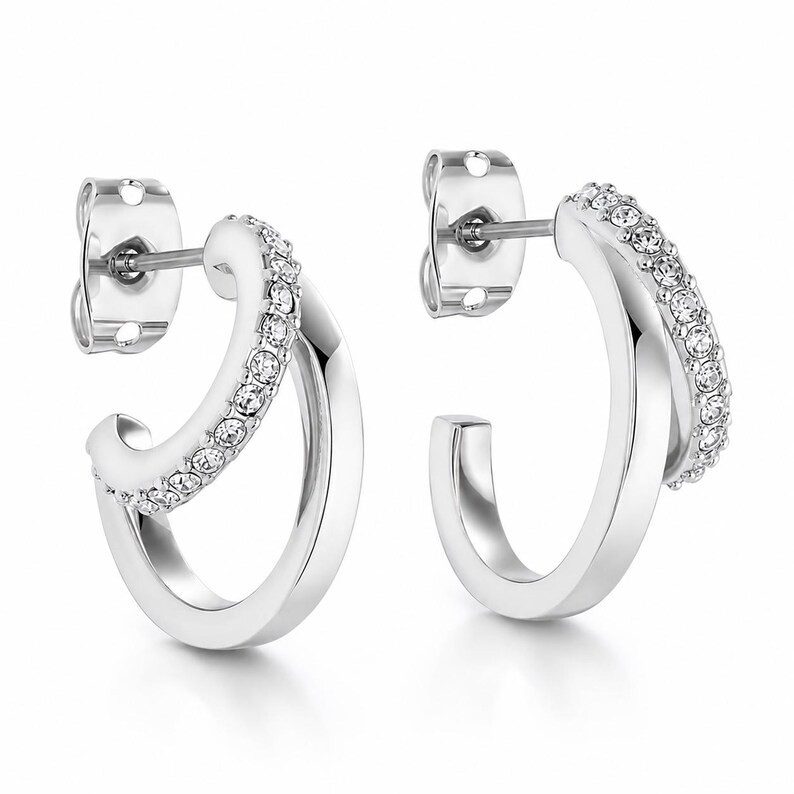Moissanite Hoop Earrings 925 Sterling Silver Huggie Diamond Look Gift Her