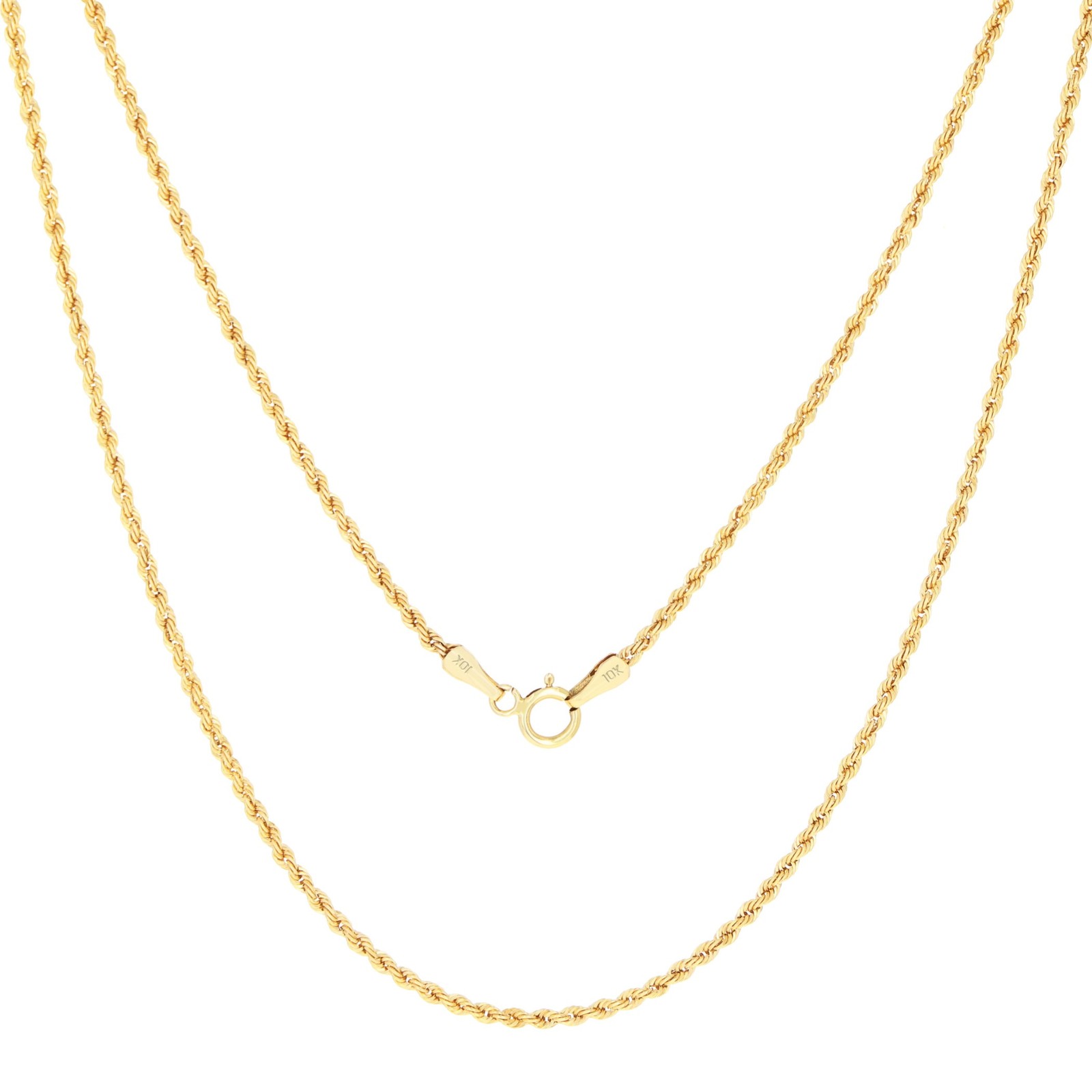 10K Yellow Gold Diamond Cut Womens Dainty 1.5mm Rope Chain Pendant Necklace 20″