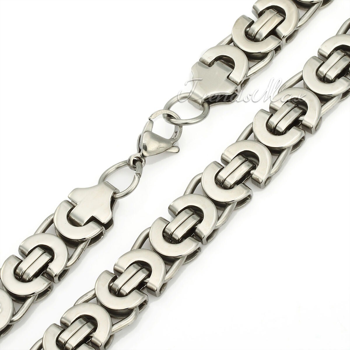 11mm Men’s Silver Flat Byzantine Chain Necklace 316L Stainless Steel 18-36″ Xmas
