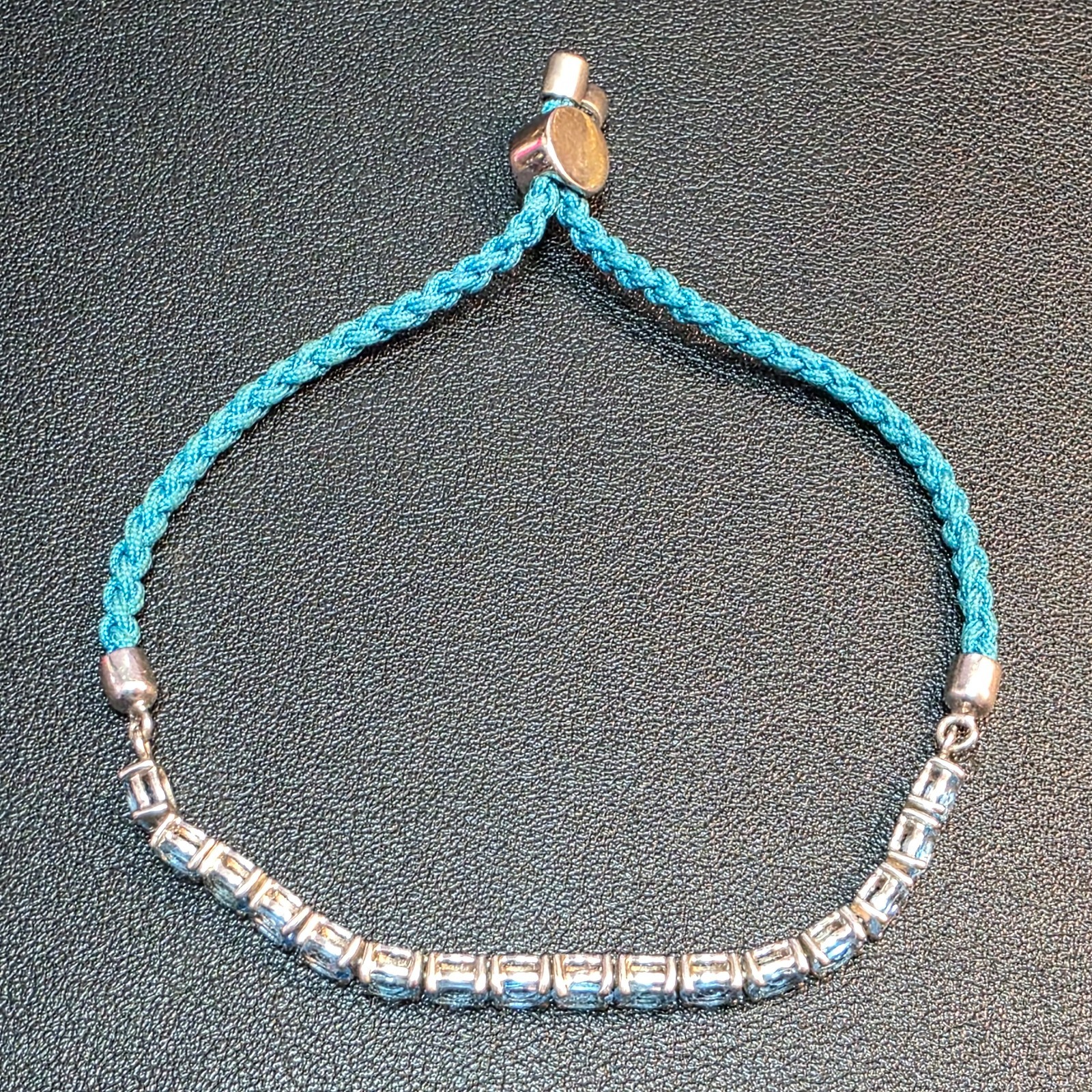 Blue Rhinestone Macrame Cord Adjustable Sliding Knot Bracelet
