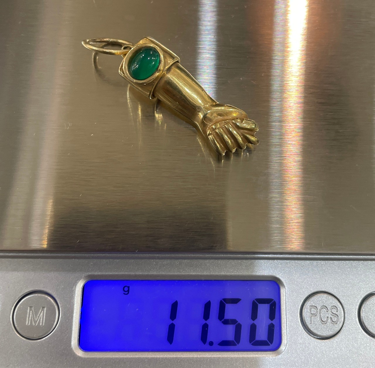 Rare Antique Italian 10k Solid Gold Figa with Emerald c1900