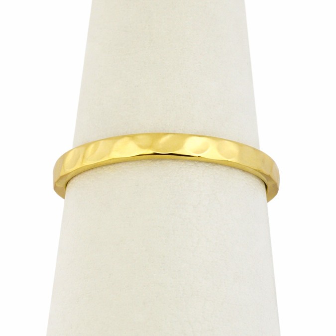 Solid 18K Yellow Gold Hammered Ring 2mm Sizes 1 – 12 Midi Faceted Stack Band