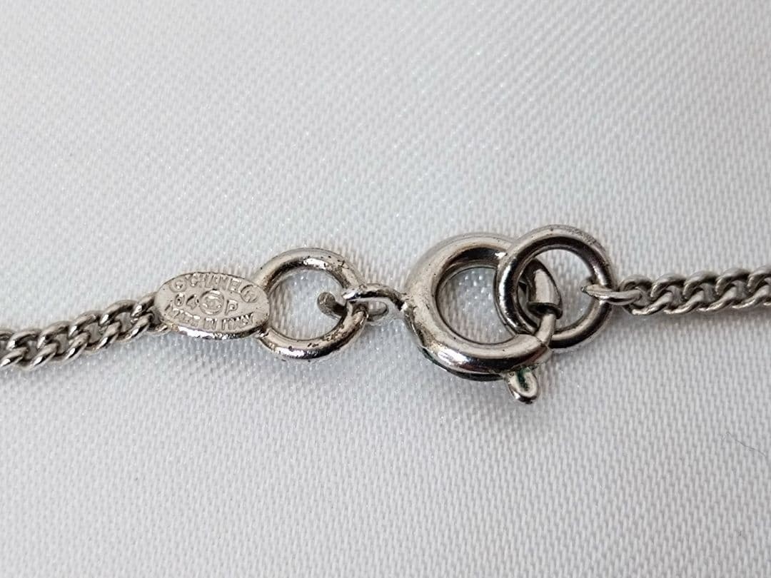 CHANEL Necklace CoCo Mark Heart Clover Charms Silver Length: 15.7 in.
