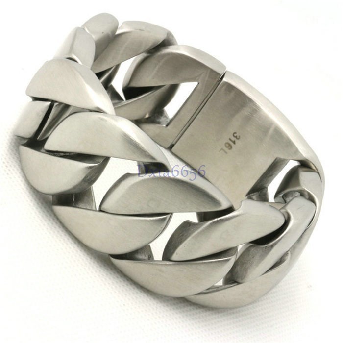 Super Heavy 31mm Wide Men Brushed Cuban Curb Chain 316L Stainless Steel Bracelet