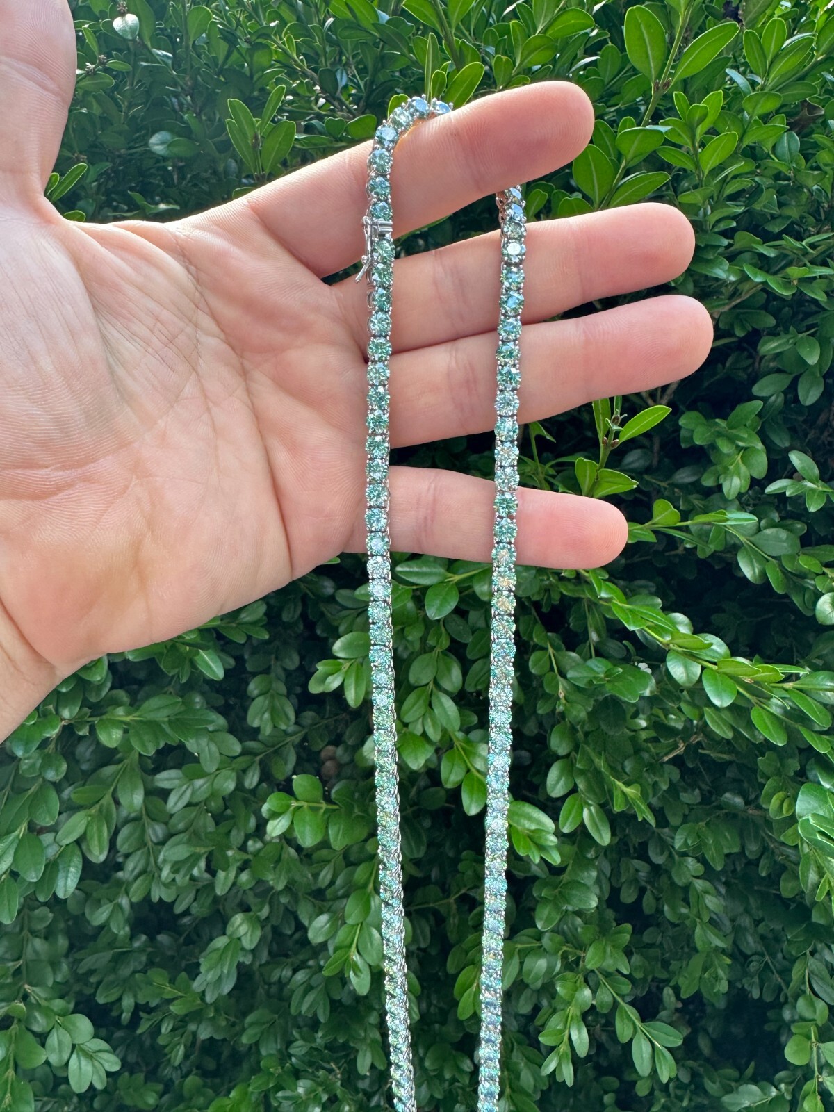 Blue Green MOISSANITE 5mm Tennis Chain 925 Silver Iced Necklace Passes Tester