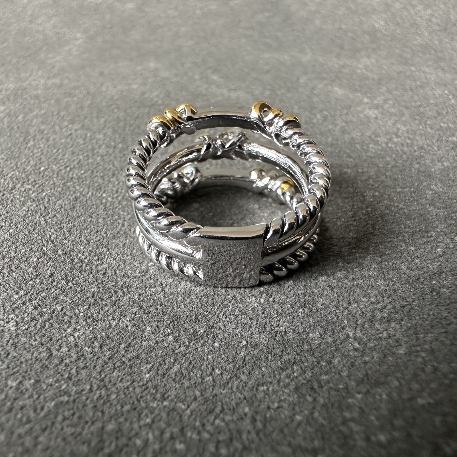 David Yurman Helena Collection 3-Row Ring 925 Silver & 18K Gold W Diamonds SZ 8