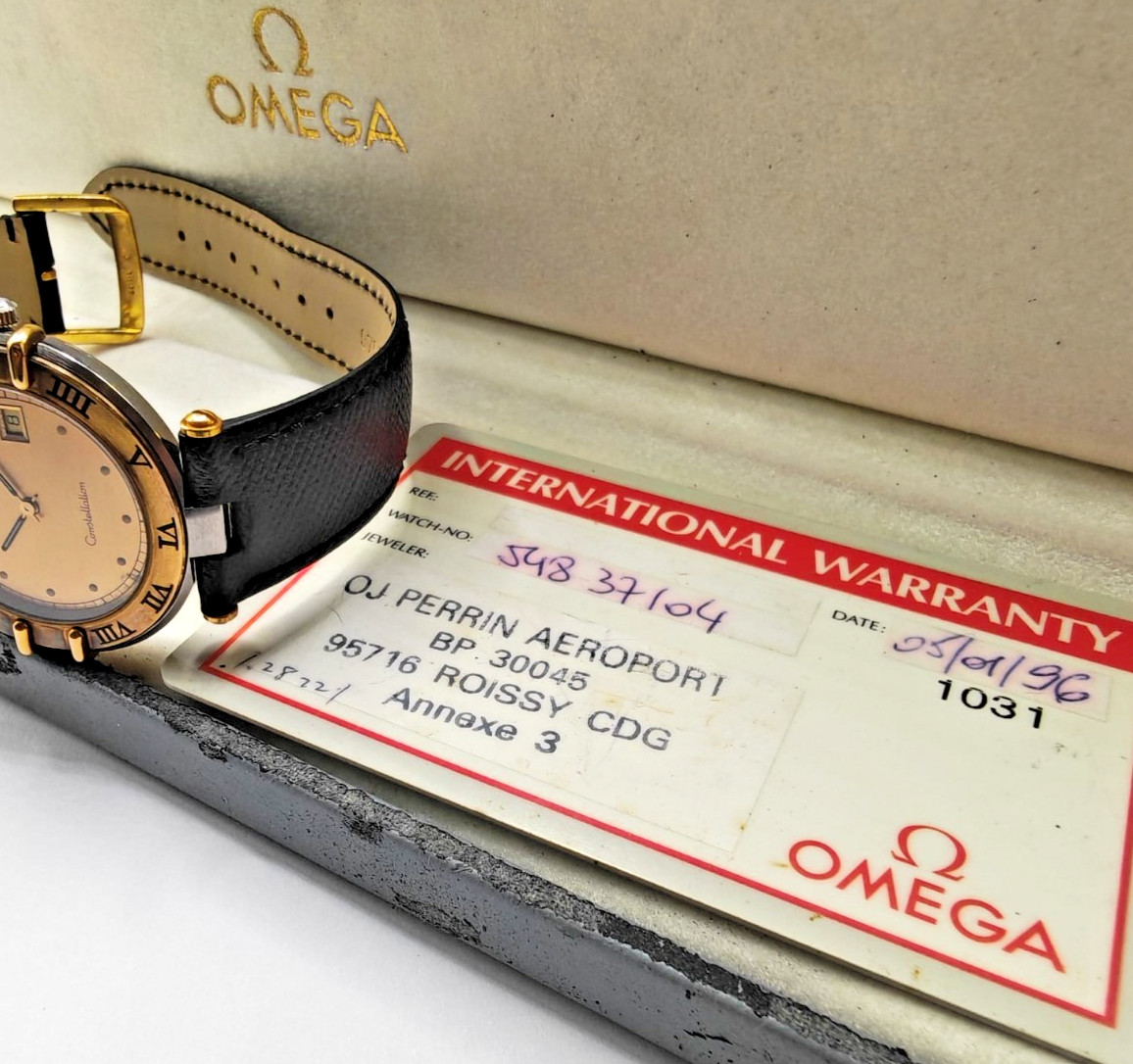 Omega Constellation Manhattan Ref 196.0360.1 18k bezel Cal 1379 Box Papers 1996