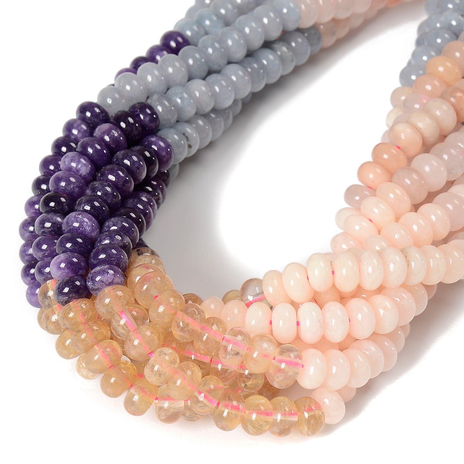 04-Multi-color Gemstone Smooth Rondelle Beads Size 5x8mm 15.5” Strand