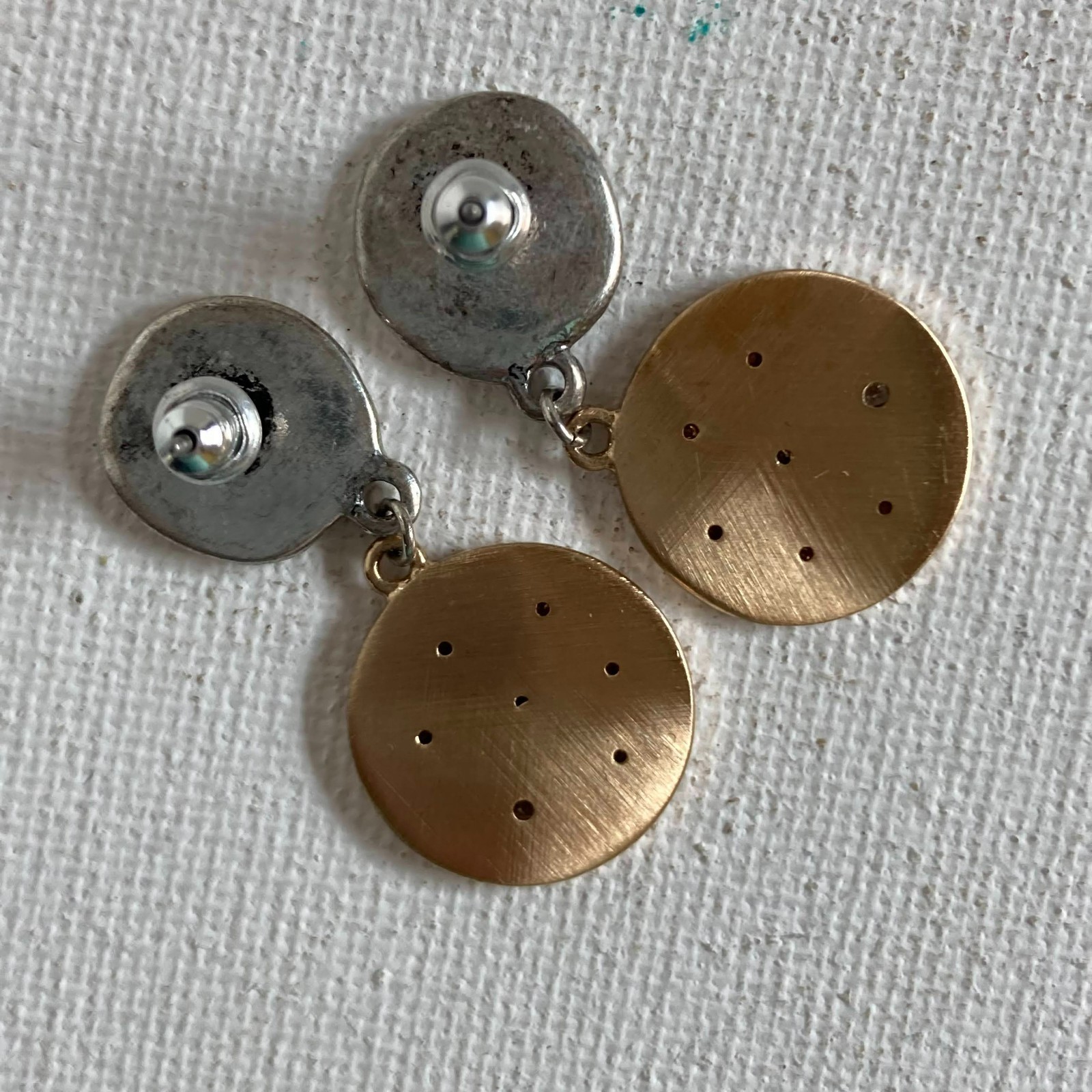 Earrings Constellations Mixed Metals Brushed Gold Finish Prong Set White Stones