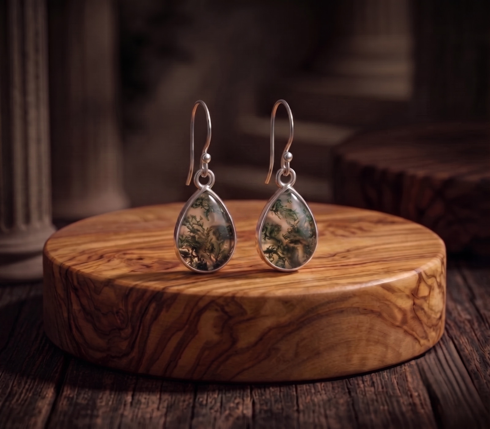 Moss Agate Earring Drop Dangle Sterling Silver Green Moss Agate Womens Earrings
