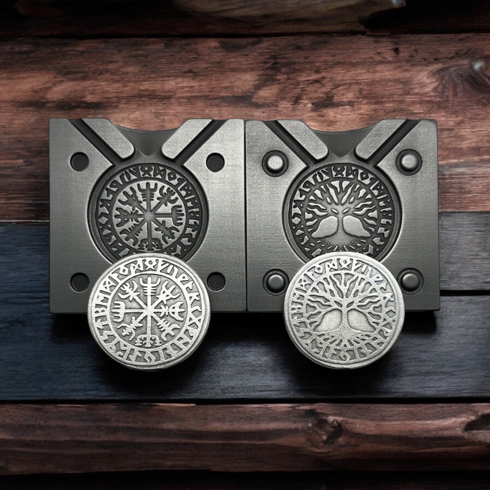 VIKING RUNIC COMPASS – (2 Sided) Graphite Coin Mold