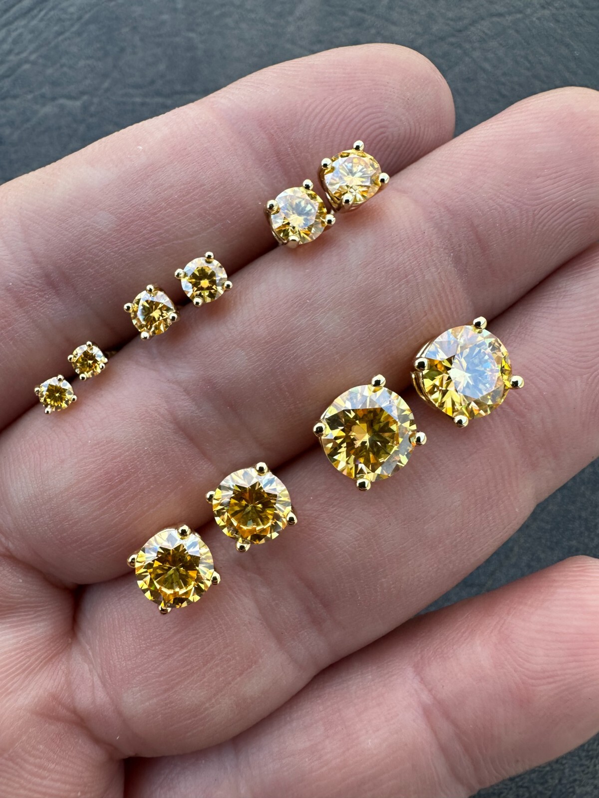 Canary Yellow Moissanite Screwback Stud Earrings 14k Gold Plate 925 Silver 3-8mm