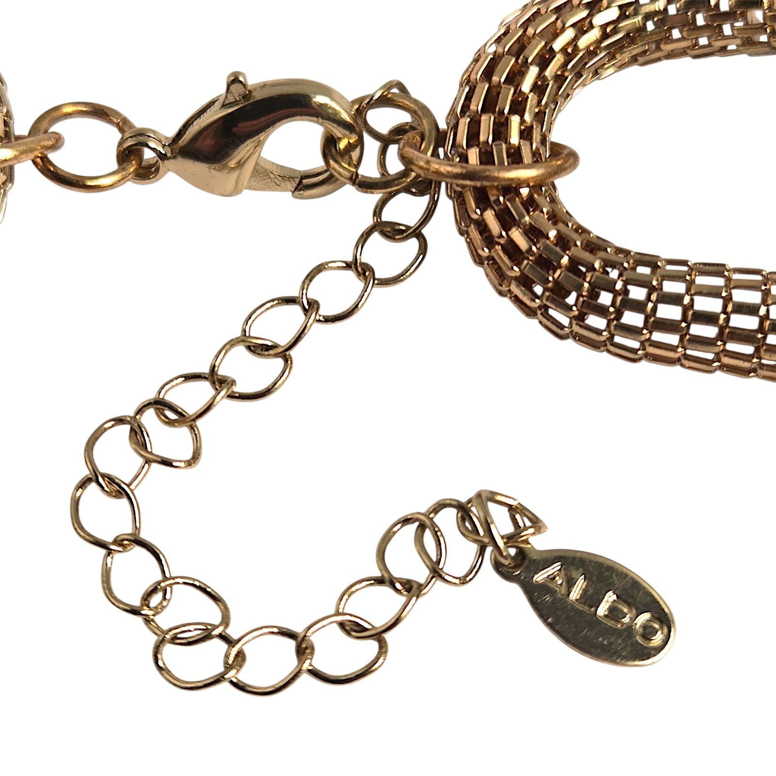 ALDO Blue Gold Metallic Mesh Chain Link Statement Necklace Chunky Collar 22.5″