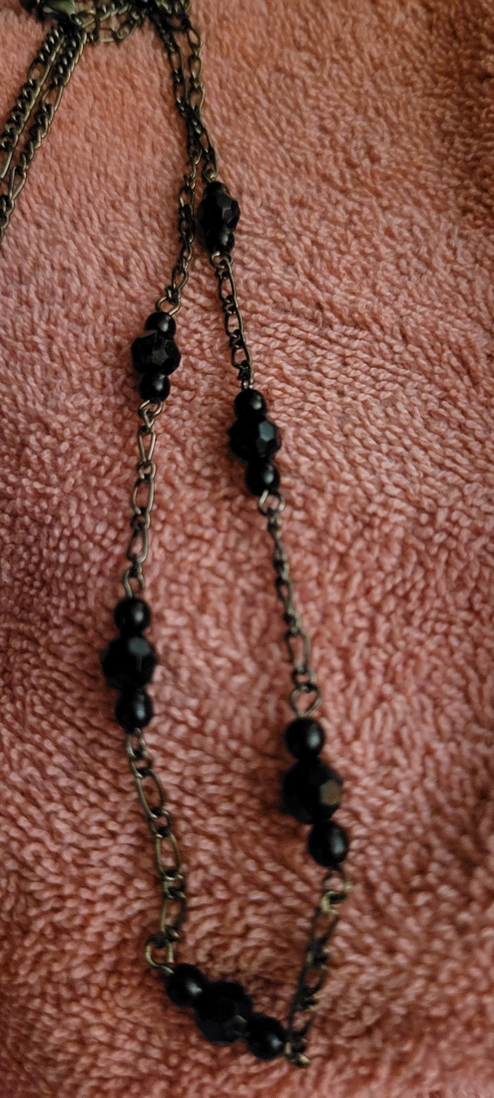 Cookie Lee Black Beaded Y-Drop Teardrop Pendant Necklace, Cable Chain Lobster