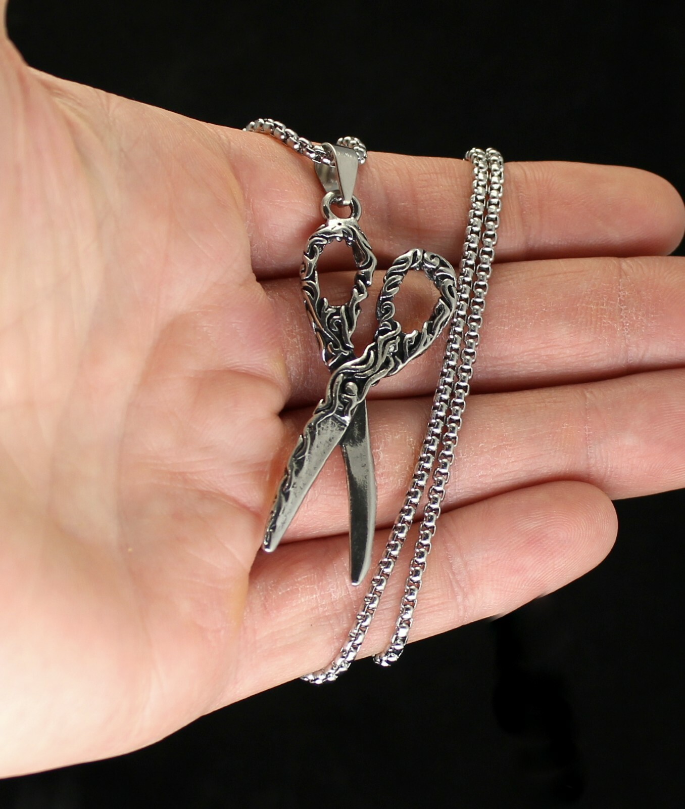 Barber Scissors Pendant Necklace Stainless Steel 24″ Chain