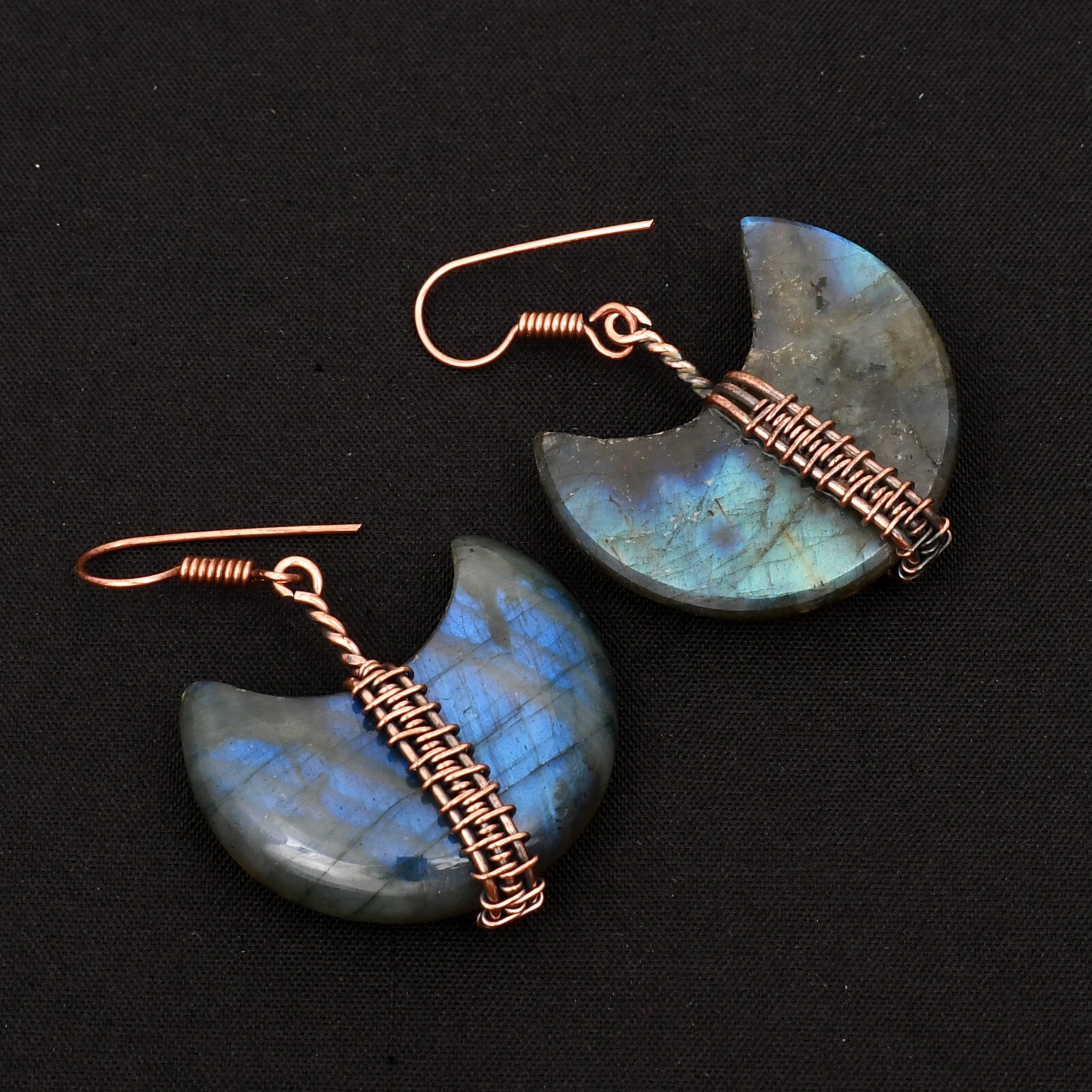Natural Labradorite Gemstone Copper Wire Wrapped Drop Dangle Earrings For Gift