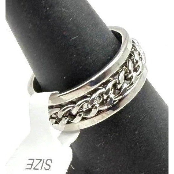 New Mens Chain Ring Silver Band Size 9 Stainless Style Biker Pinky Ring