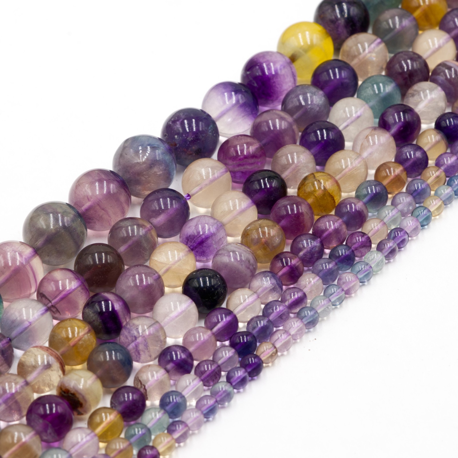 Natural Rainbow Fluorite Smooth Round Beads Size 10mm 11mm 12mm 14mm 15.5″Strand