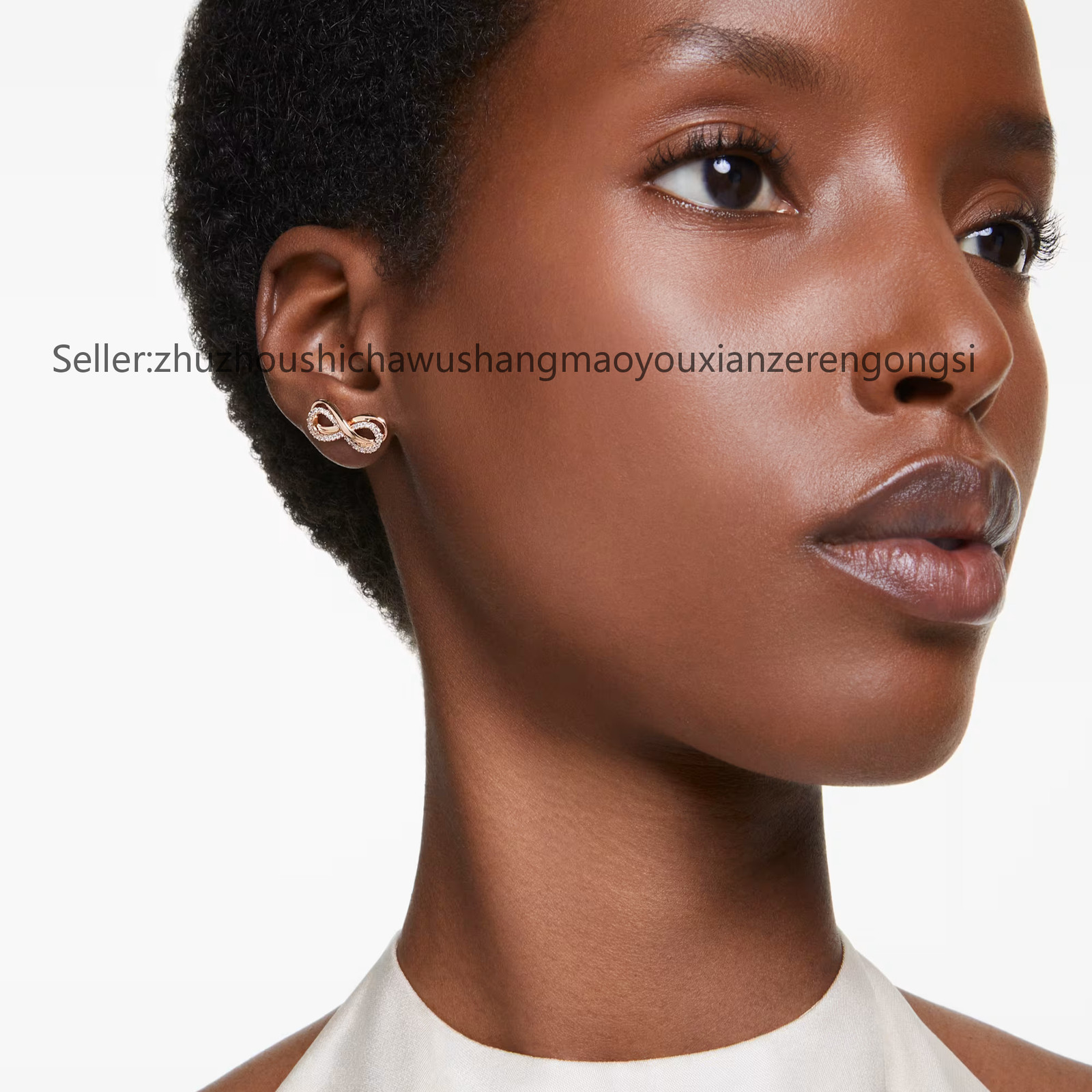 Hyperbola White Rose Gold Tone Plated Stud Earrings Infinity New