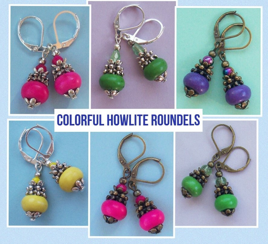 Colorful HOWLITE ROUNDELS Lever back handcrafted CHOOSE X2