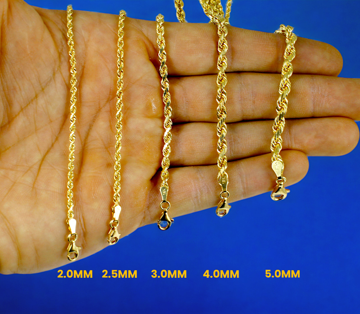 18K Yellow Gold SOLID Rope Chain Necklace Diamond Cut Real Gold 2mm-6mm 16″-30″