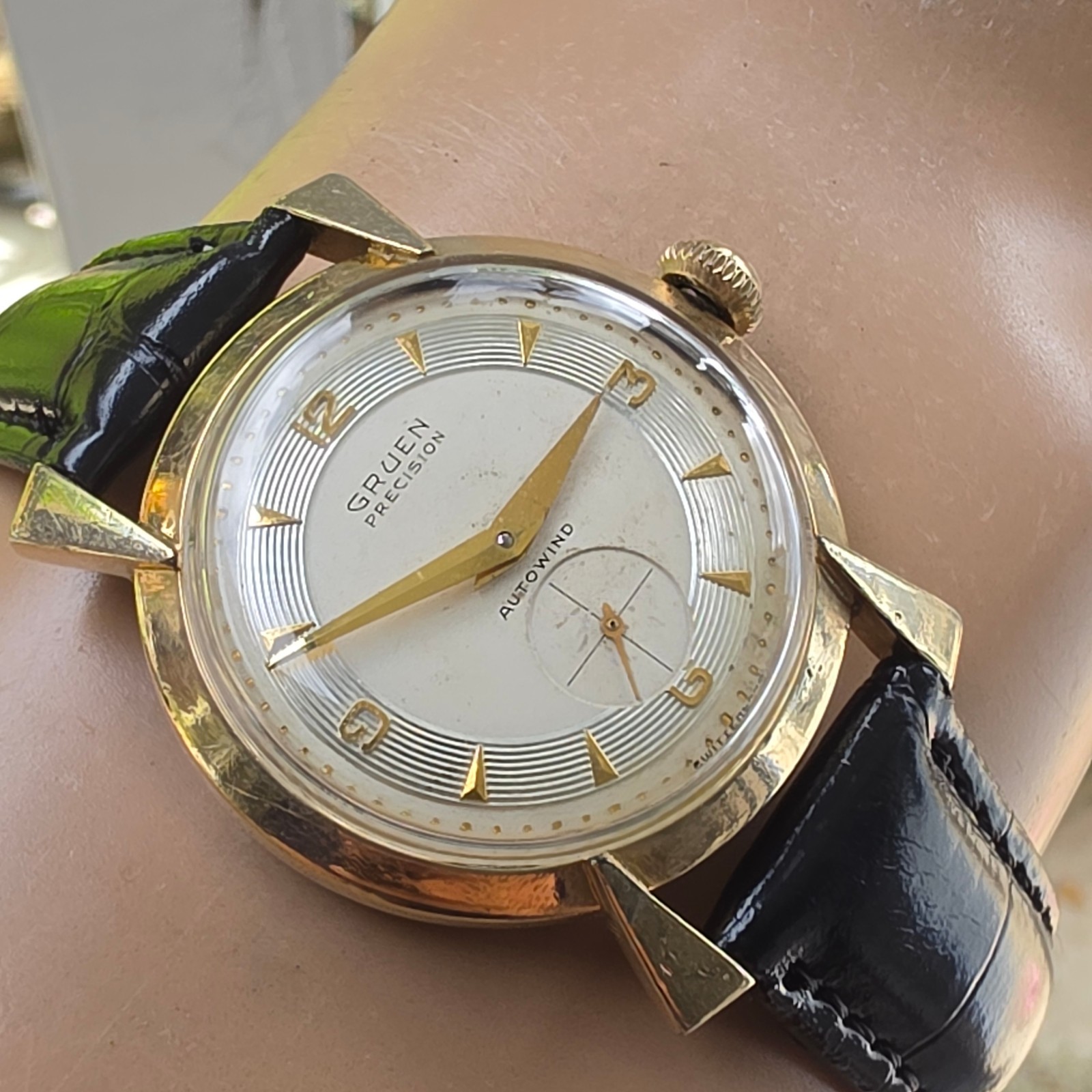 Vintage GRUEN men’s automatic watch 480/831 10K GF Concentric-circle dial 1952