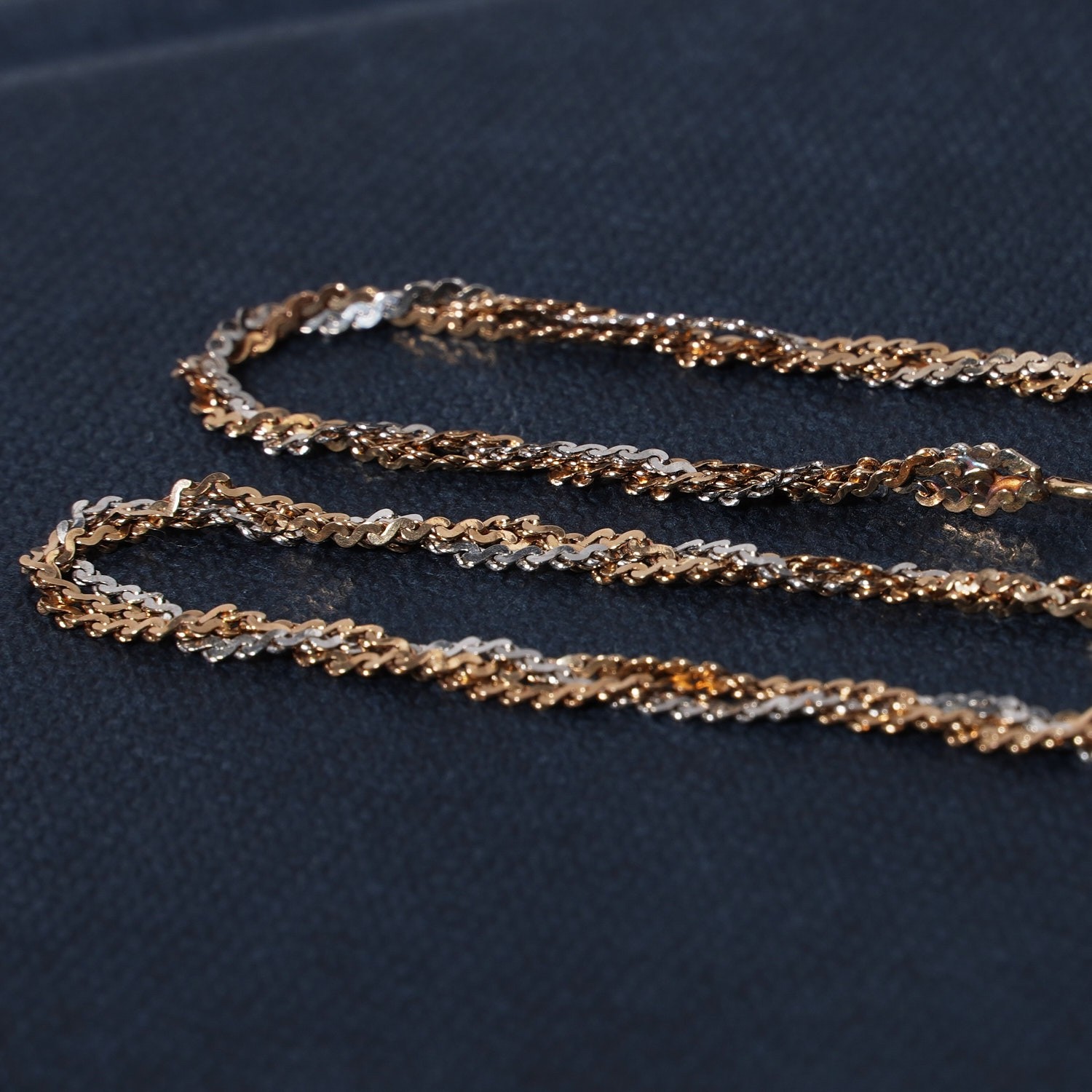 Vintage 9ct Yellow & White Gold Twisted Link Chain Necklace 45cm Long Two Tone