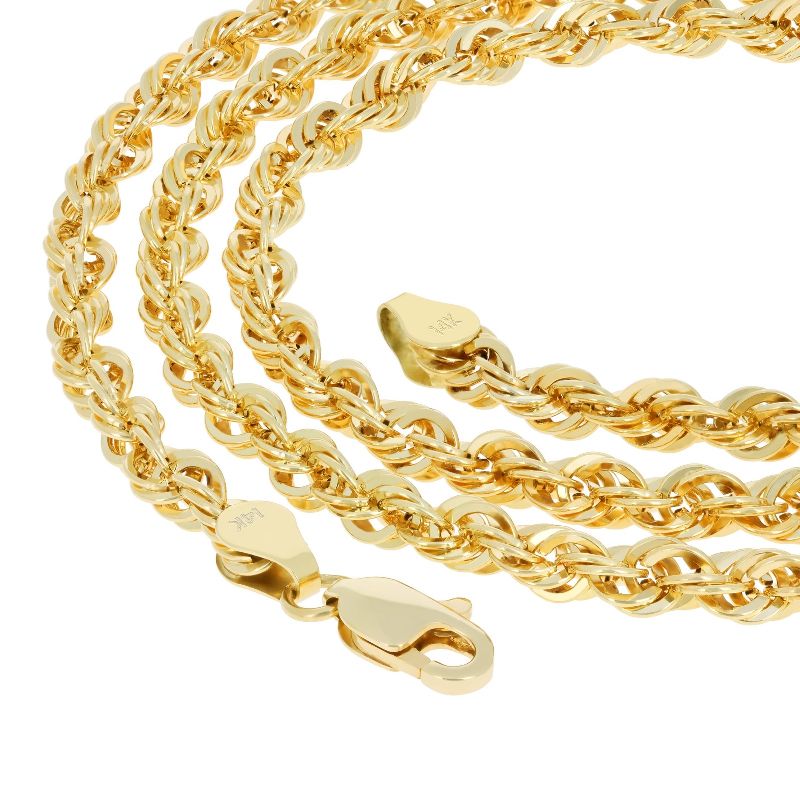14K Yellow Gold 1mm-4mm Light Diamond Cut Rope Chain Necklace Men Women 16″- 30″