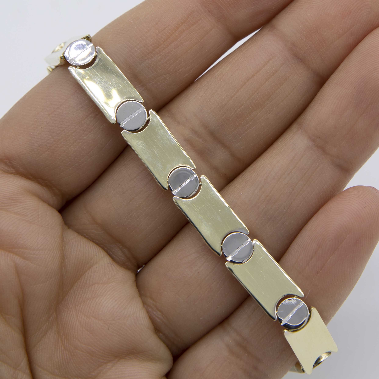 7.5mm Reversible Screw Link Design Bracelet Real 10K Yellow White Gold 7.5″