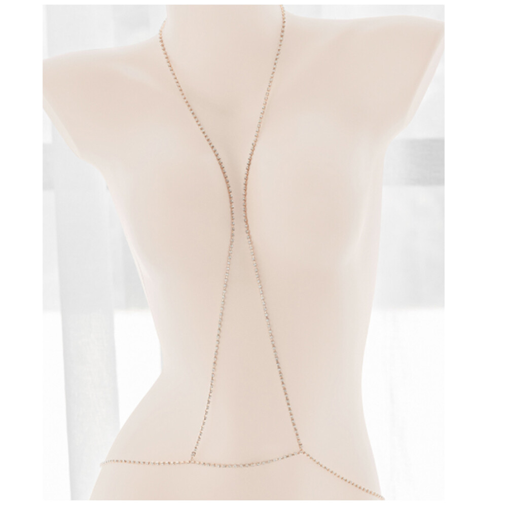 BodyJewelryOnline Body Chain Rose Gold Plated Rhinestones Chest to Waist Harness