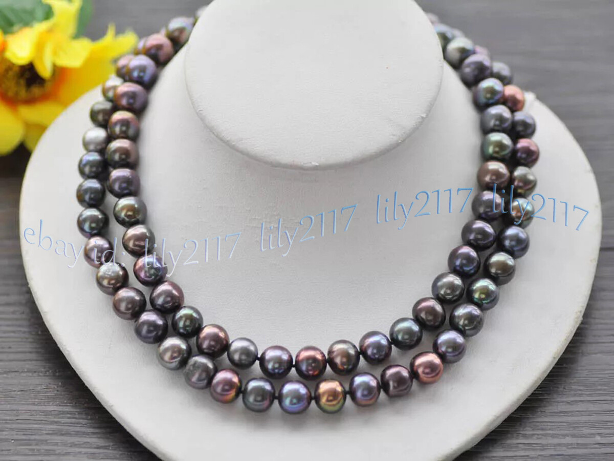 Genuine Natural Peacock Black Freshwater Pearl Necklace Jewelry 14-100″ 7-8mm