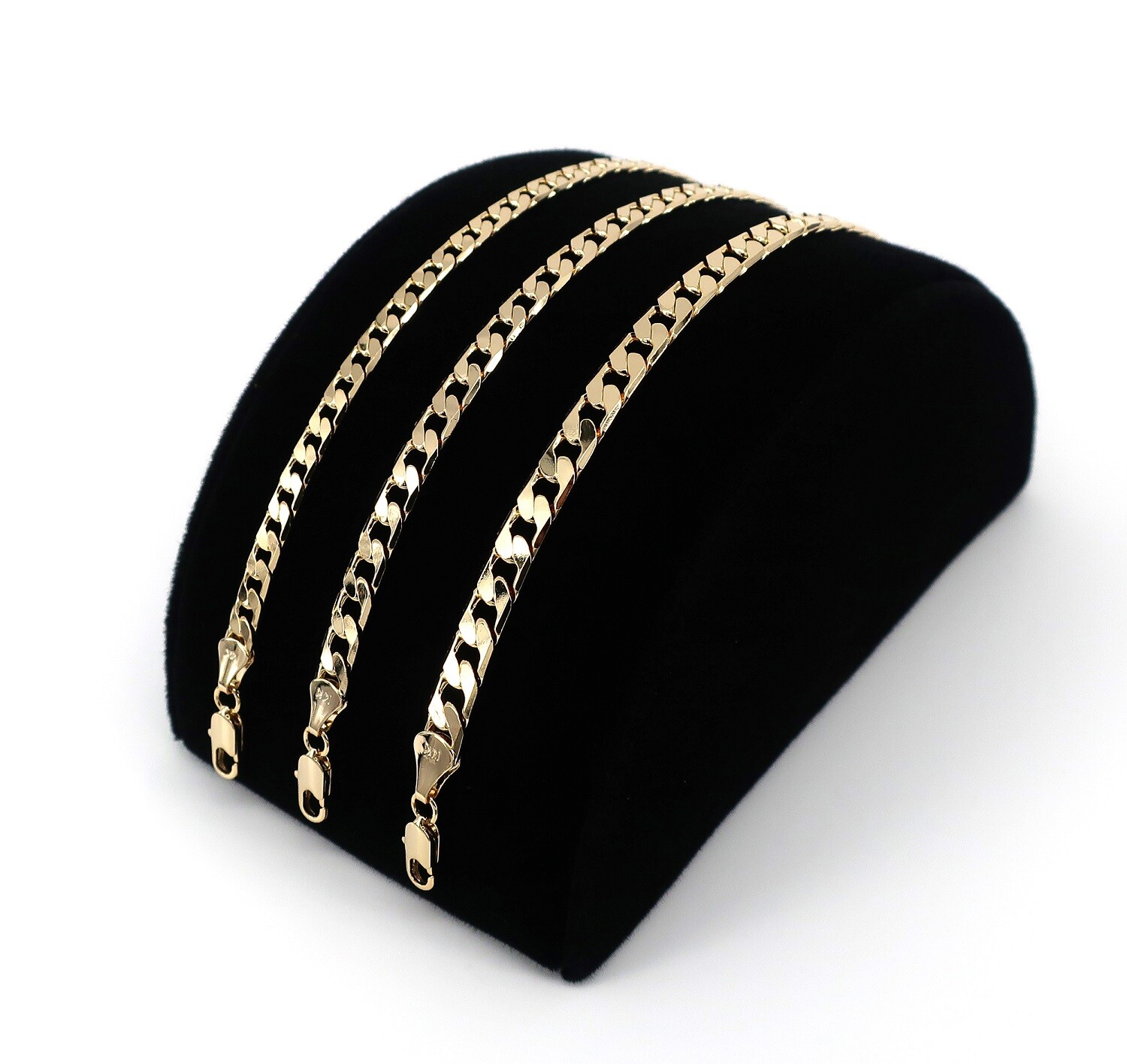 Yellow Flat Cuban link Chain Necklace Bracelet 3.5mm to 6mm 14K Gold Plated
