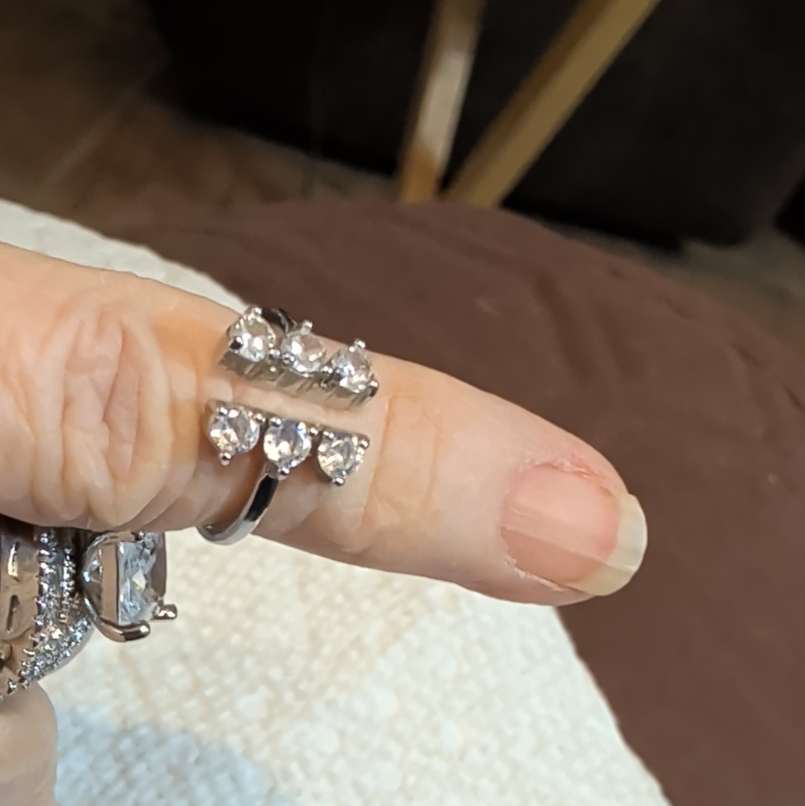 Silver-Tone Stackable Wrap Band Ring Size Small Pinkie Clear Rhinestones